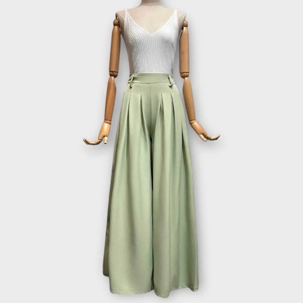 MADE IN ITALY Elegant Green Wide-Leg Pants